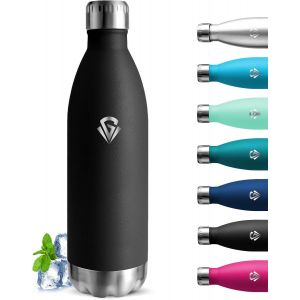 Tzf-Gourde- 1l- Gourde Isotherme, Sans Bpa, Gourde Inox, 24h Froid & 12h Chaud, Bouteille Isotherme, Anti Fuite, Double Vide, Bouteille D'eau Pour Bureau, Voyage, Camping, Sport, Randonn&eacute;e, Noir - Neuf