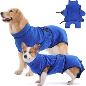 Jgd-Peignoir Chien Super Absorbant, Peignoir Pour Chien En Microfibre Avec Velcro Et Bande R&eacute;tractable R&eacute;glable, Convient Pour Le S&eacute;chage Apr&egrave;s Le Bain, La Natation Et La Pluie (Bleu, S) - Neuf