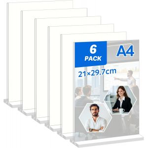 SUBZONAL-6 Pi&egrave;ces Pr&eacute;sentoir A4 Transparent Support Pr&eacute;sentoir de Table A4 Conception en Forme de T, Porte-Document en Acrylique Porte Affiche Id&eacute;al pour la Publicit&eacute;, les Menus et les Pr&eacute;sentoirs Ph - Neuf