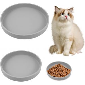 Kalanka-2 Pi&egrave;ces Plat Et Large Gamelle Pour Chat, 18 Et 15 Cm Gamelle Pour Nourriture S&egrave;che, Gamelle Pour Chat, Gamelle Plate En Silicone Pour Chats, Suitable Pour Nourriture S&egrave;che Et Humide Pour Ani - Neuf