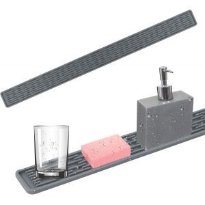 Eryi-Tapis Egouttoir, Tapis De Robinet En Silicone, Tapis Evier Cuisine Pour Eclaboussure, Drainage, Séchage Et Protection Évier, Tapis Vaisselle Gris, Tapis Egouttoir Vaisselle Absorbant, 70*5*0.5cm - Neuf