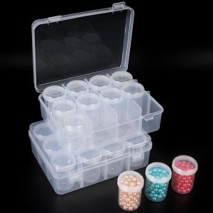 Tianyi-Boite Diamond Painting Rangement, 2 Pcs Boite Transparente Avec 12 Pots, Boite Plastique Compartiment, Boîtes De Stockage Avec Cloison Amovible, Pour Perles, Broderie, Ongles - Neuf