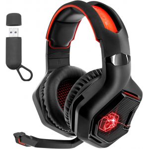 KALANKA-- WarCry P-W1 Casque Gamer sans Fil WiFi avec Microphone - PS5, PS4, PC, Mac, Xbox, Switch - 2.4 GHz Wireless - Son St&eacute;r&eacute;o Surround - LED Rouge - 3.5mm Jack - Neuf
