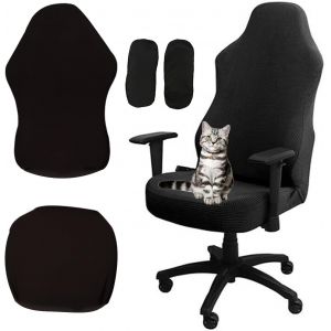 SJZG-Housse Chaise Gaming, 4 Pcs Housse Fauteuil Bureau, Housse Fauteuil Gaming Housse Fauteuil De Bureau Housse De Chaise De Jeu R&eacute;tractable, Amovible, Lavable Et Antid&eacute;rapante (Noir) - Neuf