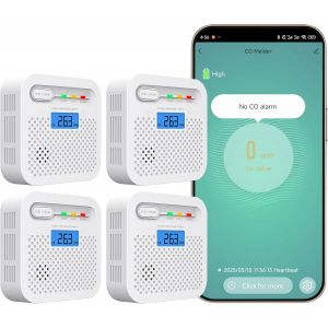 D&eacute;tecteur de monoxyde de carbone intelligent, alarme de monoxyde de carbone WiFi pour la maison, surveillance &agrave; distance par app de d&eacute;tecteur d`alarme CO avec batterie de 10 ans, compatible Alexa.4PCS - Neuf