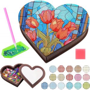 Ayuhr-Diamant Peinture Boîte À Bijoux En Bois Pour Filles, Diamond Painting Diy Kits De Bricolage Pour Enfant 5-12 Ans, Boîte De Rangement Pour Bijoux, Organisateur À Bijoux Jouets Cadeau - Neuf