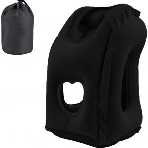 Trahoo-Coussin De Voyage Gonflable - Coussin De Voyage Gonflable - Confortable - Soutient La Tête Et Le Menton - Pour Voiture, Avion, Voyage En Train, Camping (Noir) - Neuf