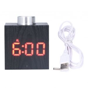 HJLIAN Reveil a bouton LED avec thermometre numerique, horloge de chevet imitation bois, fonction repetition, rouge - Neuf