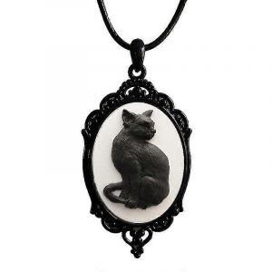 Gothique Oval-Cadre Pendentif Collier Unique Chat Noir Camée Collier-Mystique - Neuf
