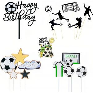 Eryi-Decoration Gateau Foot, 16 Pièces Deco Gateau Foot,Toppers De Cupcake D'anniversaire De Football, Decoration Gateau Anniversaire Garcon Convient - Neuf