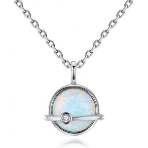 Collier Pendentif Opal Blanc/Bleu Octobre Birthstone En Argent Fin 925 Pour Femme Vente (Opal Blanc) - Neuf