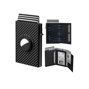 HUED-YATBEST &iquest; sac &agrave; cartes pour hommes, avec fente de positionnement d'&eacute;tiquette a&eacute;rienne, brosse antivol RFID, portefeuille en m&eacute;tal Ultra fin, Clip pour carte de cr&eacute;dit-Carbon(no airtag) - Neuf