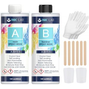 R&eacute;sine &Eacute;poxy 960ml Transparente Avec Durcisseur Non Toxique, B&acirc;tons Et Gants - Ratio 1:1 Pour Bois, Fabrication De Bijoux Et Cr&eacute;ations Artistiques - Neuf