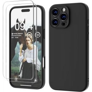 KALANKA-3 en 1 iPhone 16 Pro Max Coque Silicone Liquide 6.9""- avec 2 Verre Tremp&eacute; - &Eacute;tui Protection Pr&eacute;cise de Cam&eacute;ra [R&eacute;sistant aux Rayures] [Antid&eacute;rapant] iPhone 16 Pro Max Case, Noir - Neuf