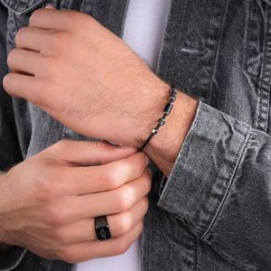 Bracelet De Mode En Cuir Avec Onyx Bullion Peagb0032201 - Neuf