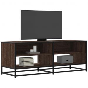 Meuble Tv Chêne Marron 120,5x40x46cm Bois D'ingénierie Et Métal - Neuf