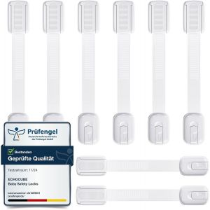 Kalanka-Bébé Sécurité Verrouillage, Lot De 8 Sécurité Placard Enfants Serrures Avec Adhésif 3m, Bébé Sécurité Serrures Pour Armoires, Tiroirs, Réfrigérateur, Toilettes Sans Perçage (Blanc) - Neuf