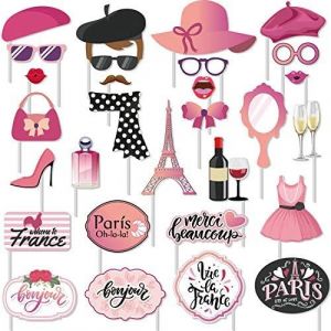 Checarzhn--No1-30 Pcs Paris Photo Props Paris Party Photo Booth Props Kit Décoration Sur Le Thème De Paris Français Photo Booth Props, Tour Eiffel, Pour Oh La La Baby Shower Anniversaire Paris Thème - Neuf