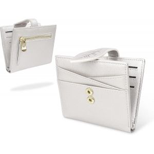 CAUC-Petit Portefeuille, Blocage RFID, Cuir Fin, Poche Avant à Deux Volets, Portefeuille avec Fermeture éclair, Porte-Monnaie pour Femme (Argent Brillant) - Neuf