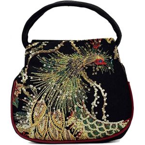 Sjzg-Sac &Agrave; Main Pour Femme Avec Mini Paillettes Et Broderie De Paon Style Ethnique R&eacute;tro 2 Compartiments, Noir (Noir) - Em010a1 - Neuf