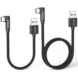 JGD-Cable USB C Coud&eacute; 90 Degr&eacute;s, Lot de 2 Cable USB C Charge Rapide 3A Type C Court en Nylon Tress&eacute; Compatible avec Samsung Galaxy S24 Plus Ultra S23 S22 (20cm et 50cm) - Neuf