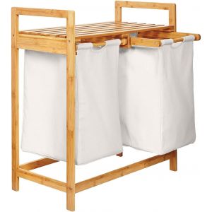 CHECARZHN--NO1-Panier À Linge En Bambou Avec 2 Sacs À Linge Extensibles | Matériau Facile D'Entretien, Insensible À L'Humidité Et Facile À Essuyer | Hauteur Env. 73Cm X 64Cm De Largeur X 33Cm De Profondeur - Neuf