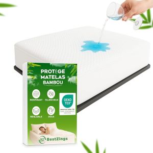 KALANKA-- Protege Matelas 140x190 Bambou - alese - Housse Matelas - protège Matelas - alaise Impermeable - aleze Protege Matelas 140x190 Impermeable Bonnet 30 cm - Neuf