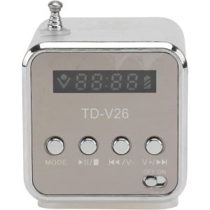 Td-V26 Mini Digital Bluetooth Speaker, Portable Wireless Fm Stereo Radio For Outdoor Home Travel Gifts (Silver) - Neuf