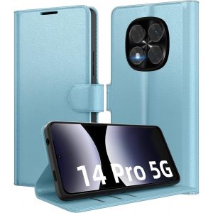 Kal-Coque Pour Xiaomi Redmi Note 14 Pro 5g / Pro+ Plus 5g / Poco X7 5g (Pas Pour 4g) Premium Cuir Pu, Portefeuille Housse Etui Pour Cartes Protection Anti-Choc Flip Case Avec 1 Verre Trempé Bleu - Neuf