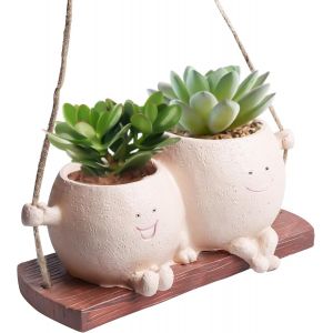 ERYI-Pot De Fleurs Suspendu À Visage Balançant: Jardinière En Résine, Cache-Pot Décoratif Avec Visage Souriant, Adapté Pour Intérieur Et Extérieur (Khaki) - Neuf