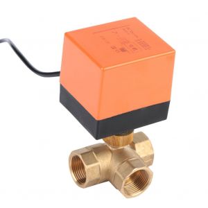 Vanne a boisseau spherique motorisee 3 voies en laiton DN20 3/4"", vanne electrique type T CC (12 V CC) - Neuf