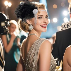 Tzf-Bandeau Gatsby Femme Annee 20, Feather Plume Pour Cheveux Strass Gatsby Femme Vintage 1920s Bandeau De Plumes Carnaval Années 1920 Femmes Vêtements Accessoires De Soirée (Noir, 26cm) - Neuf