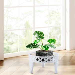 KALANKA-Blanc Support Plante Exterieur Interieur, Métal Porte Plante Interieur, Tabouret Plante Support pot de Fleur pour Plusieurs Plantes, Rond Affichage Etagere Plantes pour Jardin Balcon Décor - Neuf