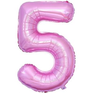 40Inch Number Balloon 5 Pink, 0123456789/10-19/20-25/30/40/50/60/70/80/90 Balloon 5. Number Foil Age Balloon, Digital Balloon No.5 Party Decoration Support Helium - Neuf