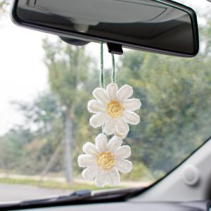 Kalanka-Pendentif De Voiture En Forme De Marguerite Au Crochet, D&eacute;coration Mignonne De R&eacute;troviseur, Pendentif Marguerite Tricot&eacute; &Agrave; La Main, D&eacute;coration Int&eacute;rieure De Voiture, Pour R&eacute;troviseurs, Portes - Neuf