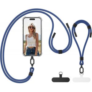 Kal-Cordon Telephone Portable, Avec 2 Patchs Universels Et 2 Cordon Téléphone Portable,Collier Compatibles Avec Tous Les Smartphones-Bleu - Neuf