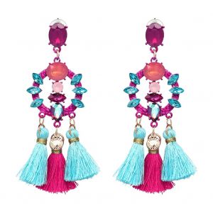 Boucles D'oreilles Pendantes A Pampilles En Alliage Pour Femmes, Style National, Avec Strass, Accessoire De Bijouterie (Chromatique) - Neuf