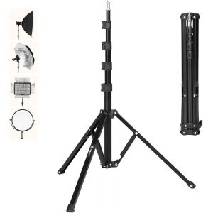 Lampe Trépied Aluminium Trépied Lumière Trépied Charge 8kg pour Studio Photographie Extérieure Anneau Lumière Flash Light avec Sac, Hauteur Max. 180cm - Neuf