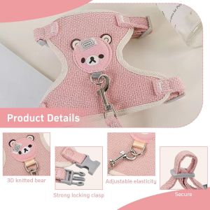 Subzonal-2 Pi&egrave;ces Ensemble Harnais Et Laisse 120 Cm, Harnais Laisse Pour Animaux De Compagnie, Harnais Pour Chien Rembourr&eacute; Doux Gris Rose, Harnais Chien R&eacute;glable Pour Lapin Chat Petit Animal De Comp - Neuf
