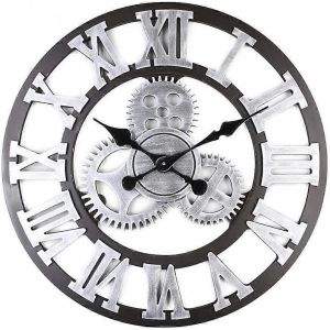 3D grand classique vintage en bois silencieux horloge murale rétro engrenage suspendu horloges en chiffres romains Euro - Neuf