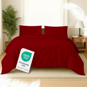Royal 2-Piece Cotton Bed Linen 155 X 220 Cm With 1 Pillowcase 80 X 80 Cm Oeko-Tex Cherry Red With Ykk Zip - Neuf