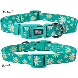 Ensemble Collier Et Laisse Pour Chien - Motif Floral - En Polyester - Laisse Assortie De 150 Cm - Pour Chiens De Taille Moyenne - Motif Marguerite Verte - Neuf