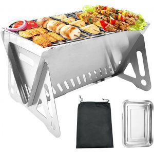 Ulteronixshop-Mini barbecue au charbon de bois portable en acier inoxydable - Petit barbecue pliable pour une personne - Pour bars de jardin, camping en plein air - Neuf