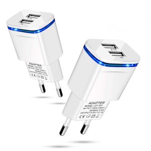 Chargeur Secteur Usb, Luoatip, Lot De 3, 2,1 A, 5 V, 2 Ports, Adaptateur Secteur Universel Led, Compatible Avec Iphone 11, Xr, X, Xs Max, 8, 7, 6, 6s Plus, 5s, Ipad, Samsung Galaxy/Note, Xiaomi - Neuf