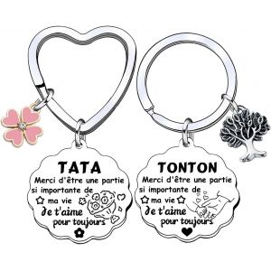 KAL-Lot De 2 Porte-Cl&eacute;s Tonton Tata Cadeau Oncle Et Tante Cadeau Id&eacute;e Porte-Cl&eacute;s Oncle Et Tante Cadeaux De No&euml;l Pour Tonton Tata Cadeau De Mariage Pour Oncle Tante Cadeau Surprise No&euml;l - Neuf