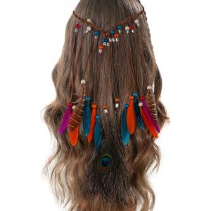 Kalvd-Bohème&indien Coiffe,Cheveux Hippie Bandeaux Avec Plumes,Coiffe Indienne Femme,Bandeau À Plumes Bohème,Coiffe Indienne,Bohémien Indian Headdress Coiffure,Pour Femmes Et Filles - Neuf