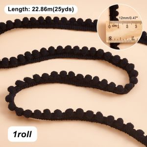 Tianyi-Pandahall 22.8m Garniture À Franges Boules À Pompons, 12 Mm Frange De Garniture De Boule À Bord Unique Artisanat De Ruban À Coudre Noir Pompons Gland Dent Pour Couture Artisanat - Neuf