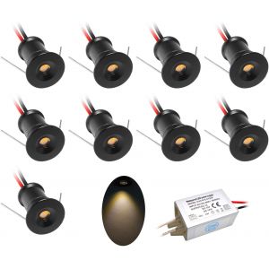 TIANYI-Lot de 9 petits phares, &agrave; LED, encastr&eacute;s, 12 V 1 W, pour cuisine, escalier, armoire, couloir, &eacute;clairage, &agrave; monter soi-m&ecirc;me, blanc chaud et froid (Noir Blanc Chaud, 120&deg;) - Neuf