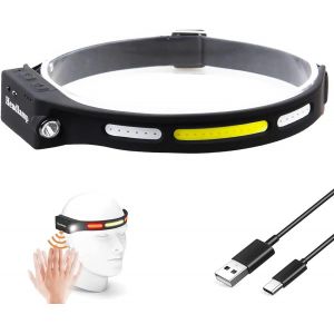 Lampe Frontale Rechargeable 1000 Lumens Rouge/Blanc Lampes Frontales Cob Avec D&eacute;tecteur De Mouvement, Eclairage &Agrave; 230&deg;, 5 Modes Lampe Torche Frontale &Eacute;tanche Pour Camping, P&ecirc;che, Course - Neuf