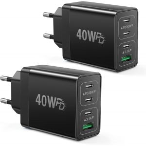 Kal-2 Pack 40w Chargeur Rapide Usb C, 4-Port Prise Chargeur(3x Usb-C Ports + 1x Usb-A Port), Pd3.0 Fast Charger Pour Phone 12/11/X/Xs, Samsung Galaxy S22/S20/S10/S9/S8, Note 10/9/8, Huawei P40/P30 - Neuf
